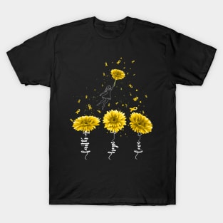 Faith Hope Love Yellow Sunflower Childhood Cancer Awareness T-Shirt